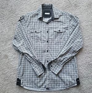 John Lennon Men's Button Up Shirt L (16.5/17) Gray Plaid Long Sleeve Cotton EUC